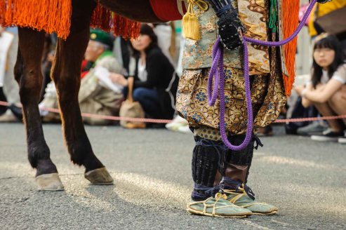A samurai warrior and shogun's horse at the Nagoya Festival.
